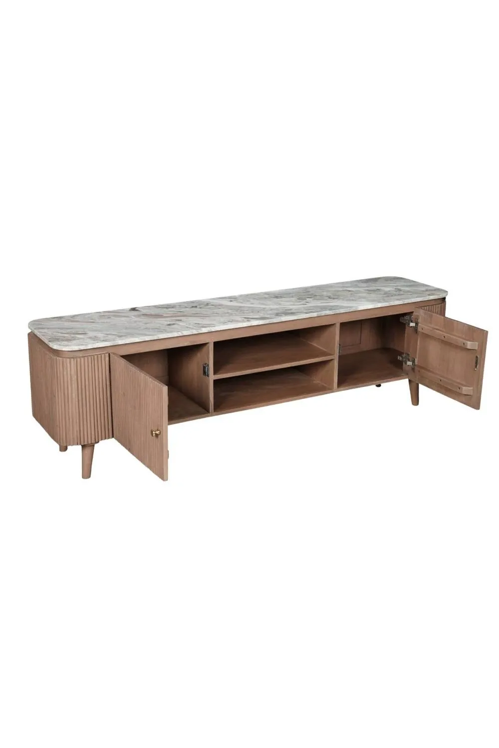 IH Design Upton Natural Marble Mango Wood Large TV Cabinet Taupe in Brown 4