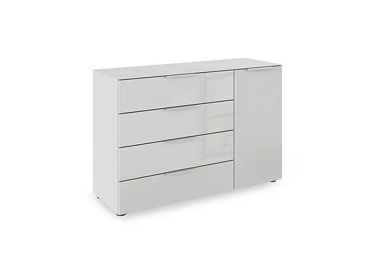 Haven 4 Drawer 1 Door Glass Chest with Glass Top and Front - Silk Grey/Silk Grey Front