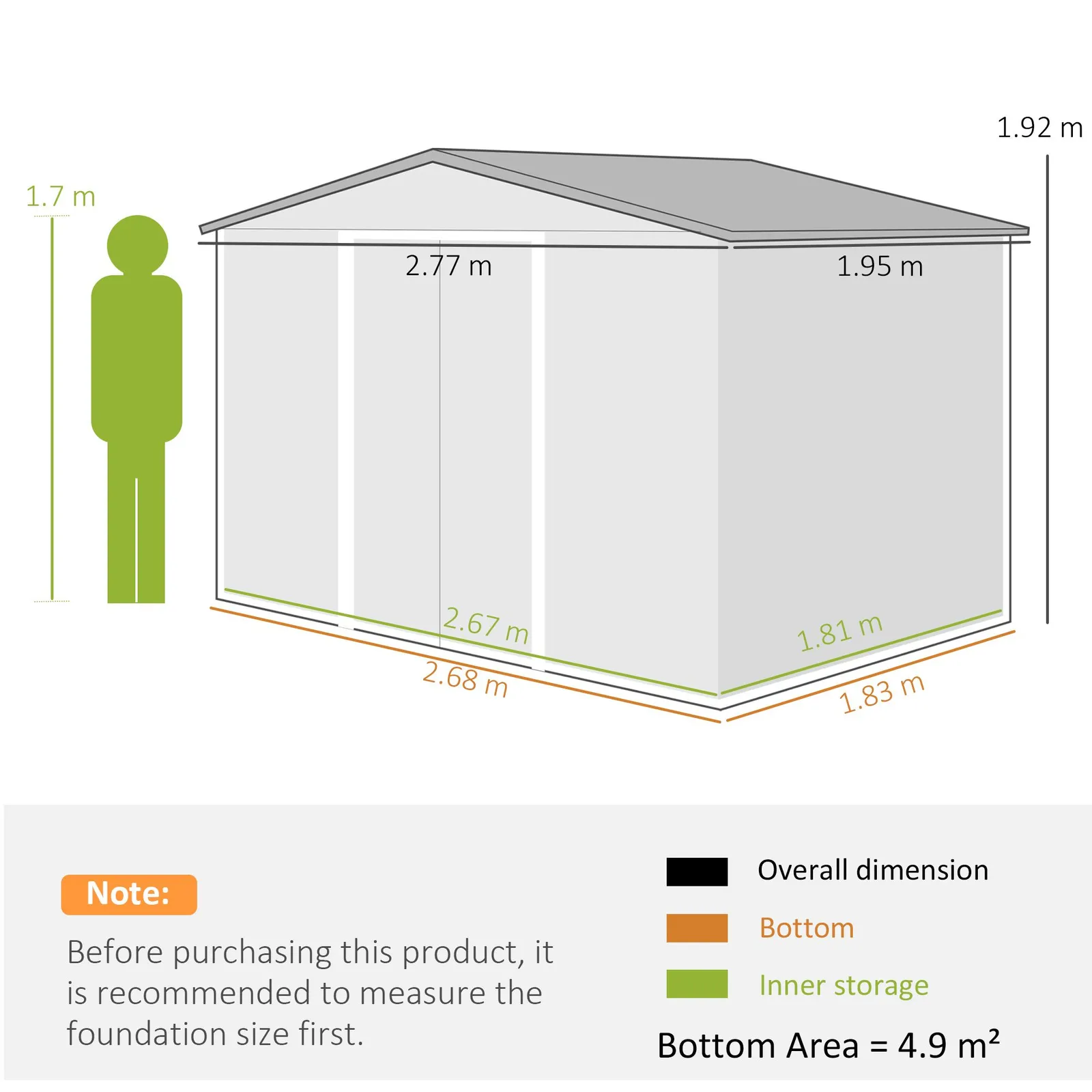 OUTSUNNY 9 x 6FT Galvanised Garden Storage Shed with Sliding Door, Grey in Mid Grey 3