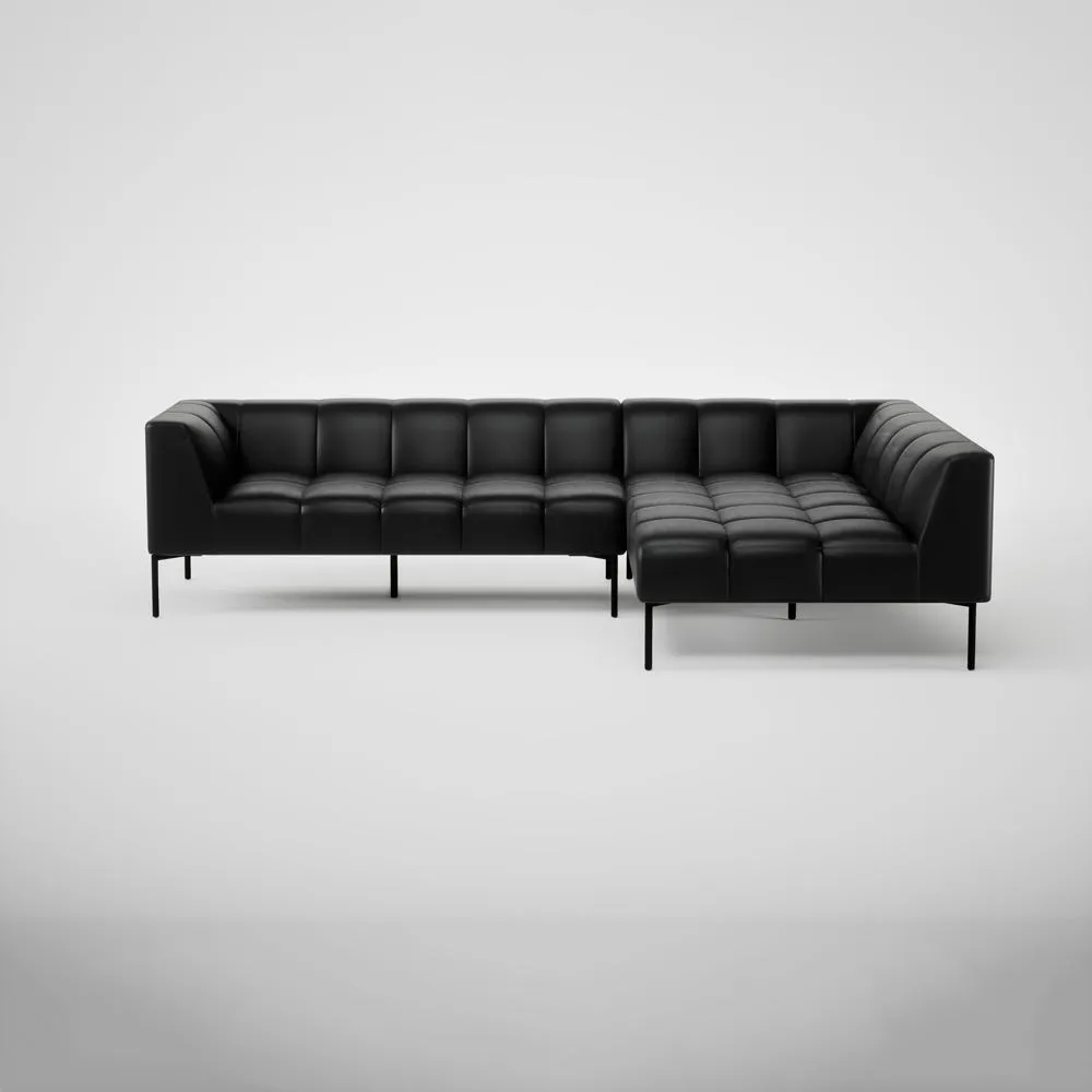 Heal's Quadro Right Hand Facing Chase Sofa Stonewash Leather Black 263 Black Feet 2