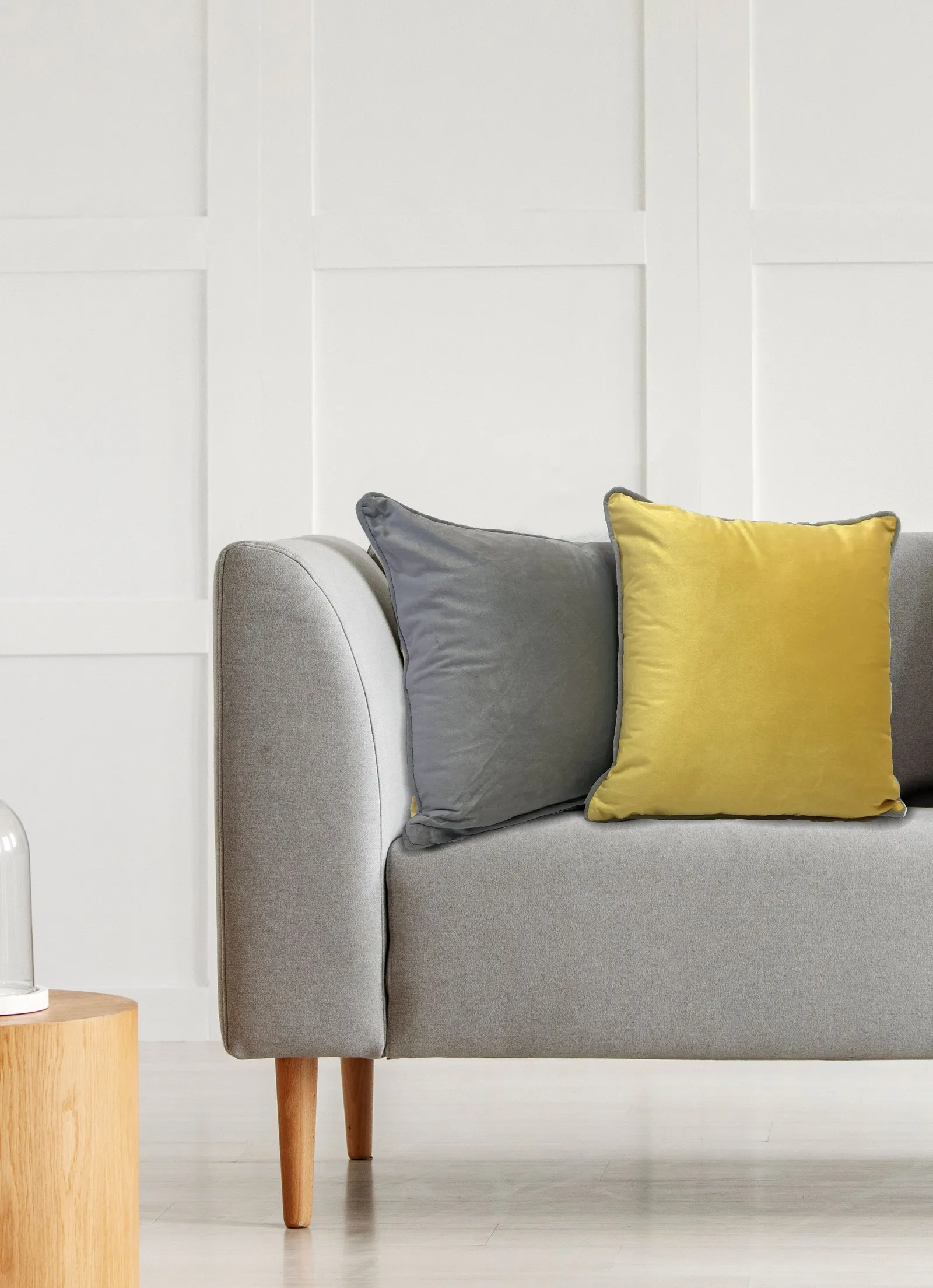 Rapport Home Piped Velvet Polyester Cushion Cover in Mustard 4