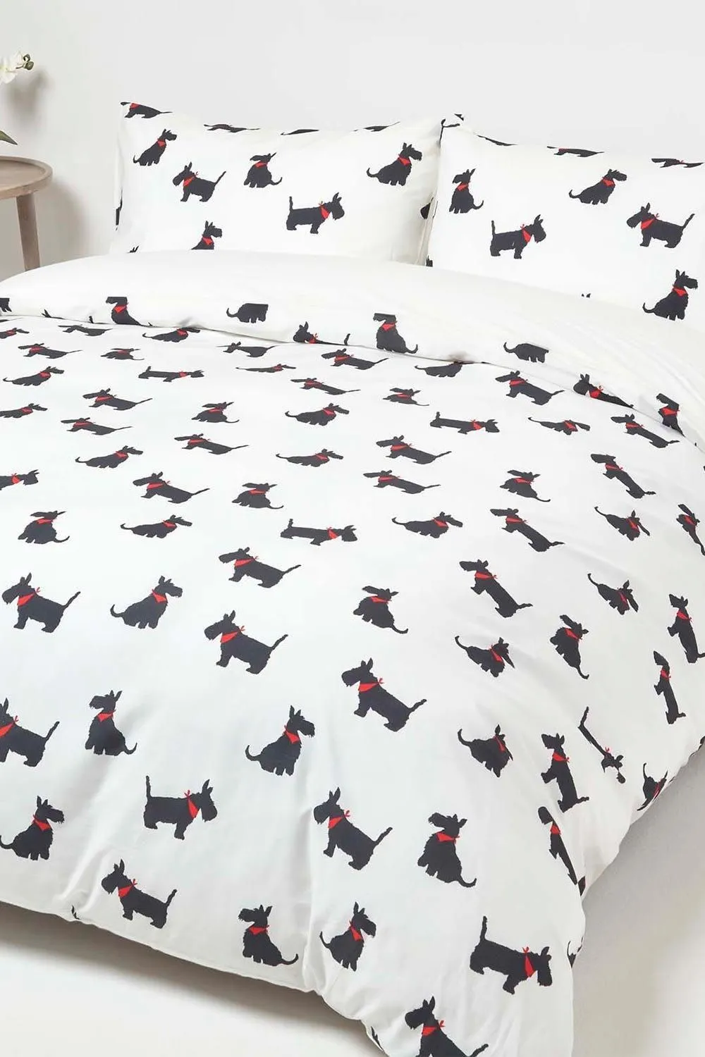 Homescapes Scottie Dog Digitally Printed Cotton Duvet Cover Set in White 6