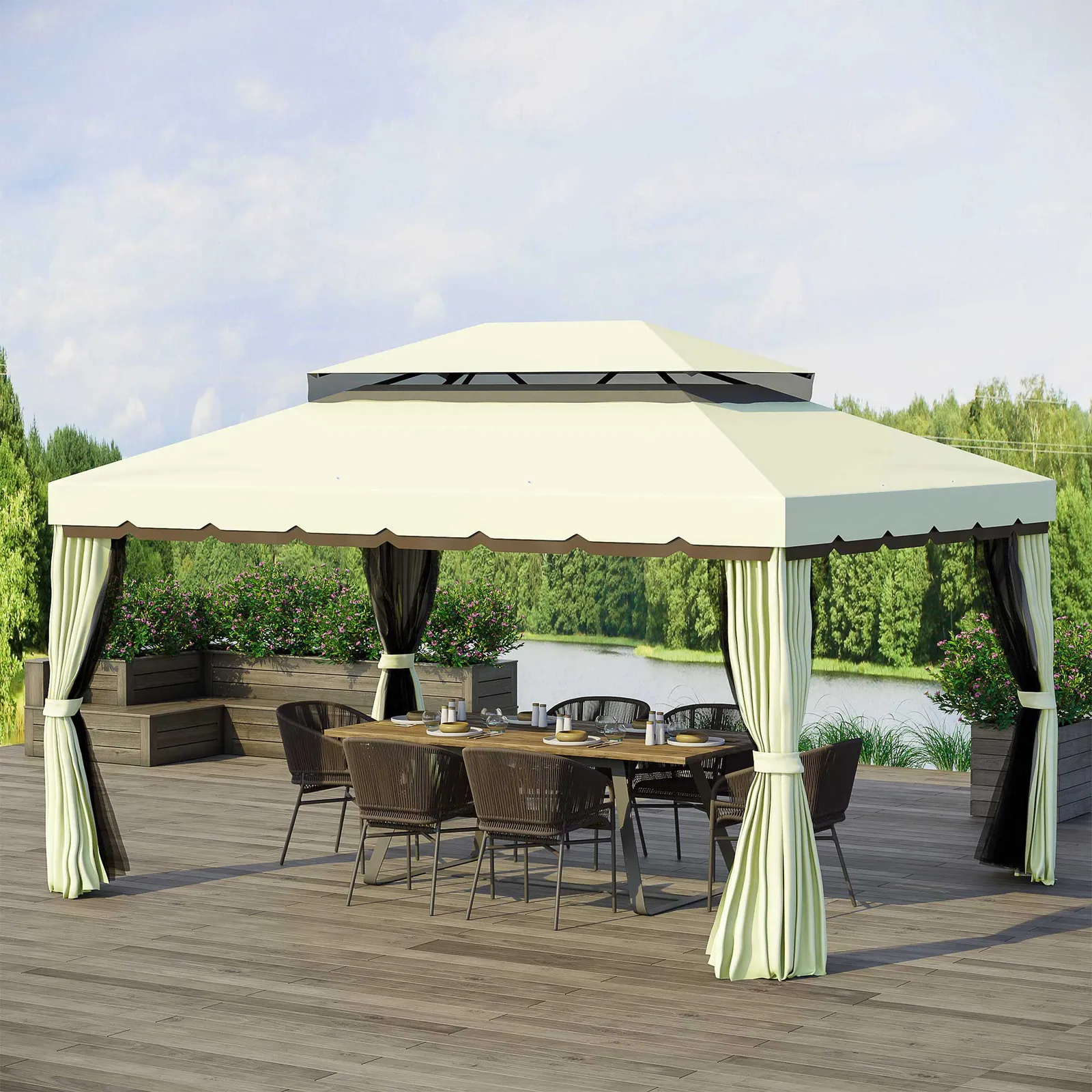 OUTSUNNY 3m x 3.6m Aluminium Gazebo Canopy Patio Marquee Party Tent in Cream