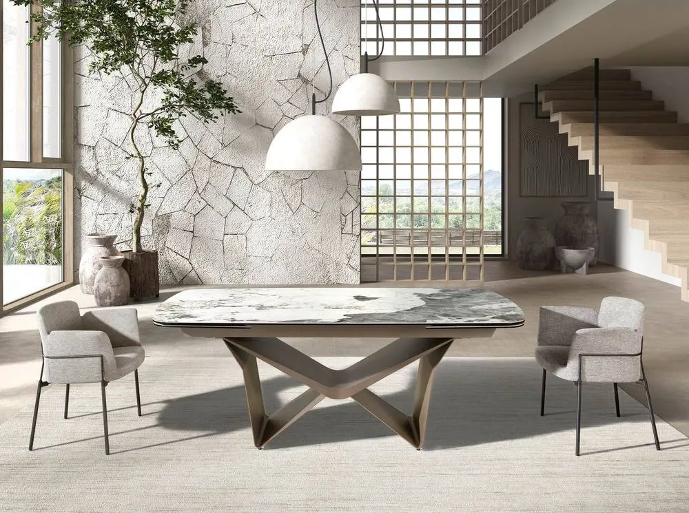 Angel Cerda Grey Fabric Dining Chair Stainless Steel Legs 6