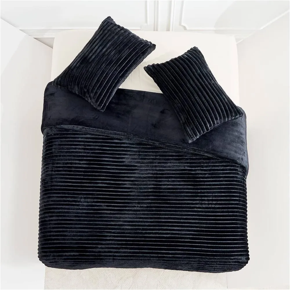 GAVENO CAVAILIA Osum Ribbed Duvet Cover Set in Black 4