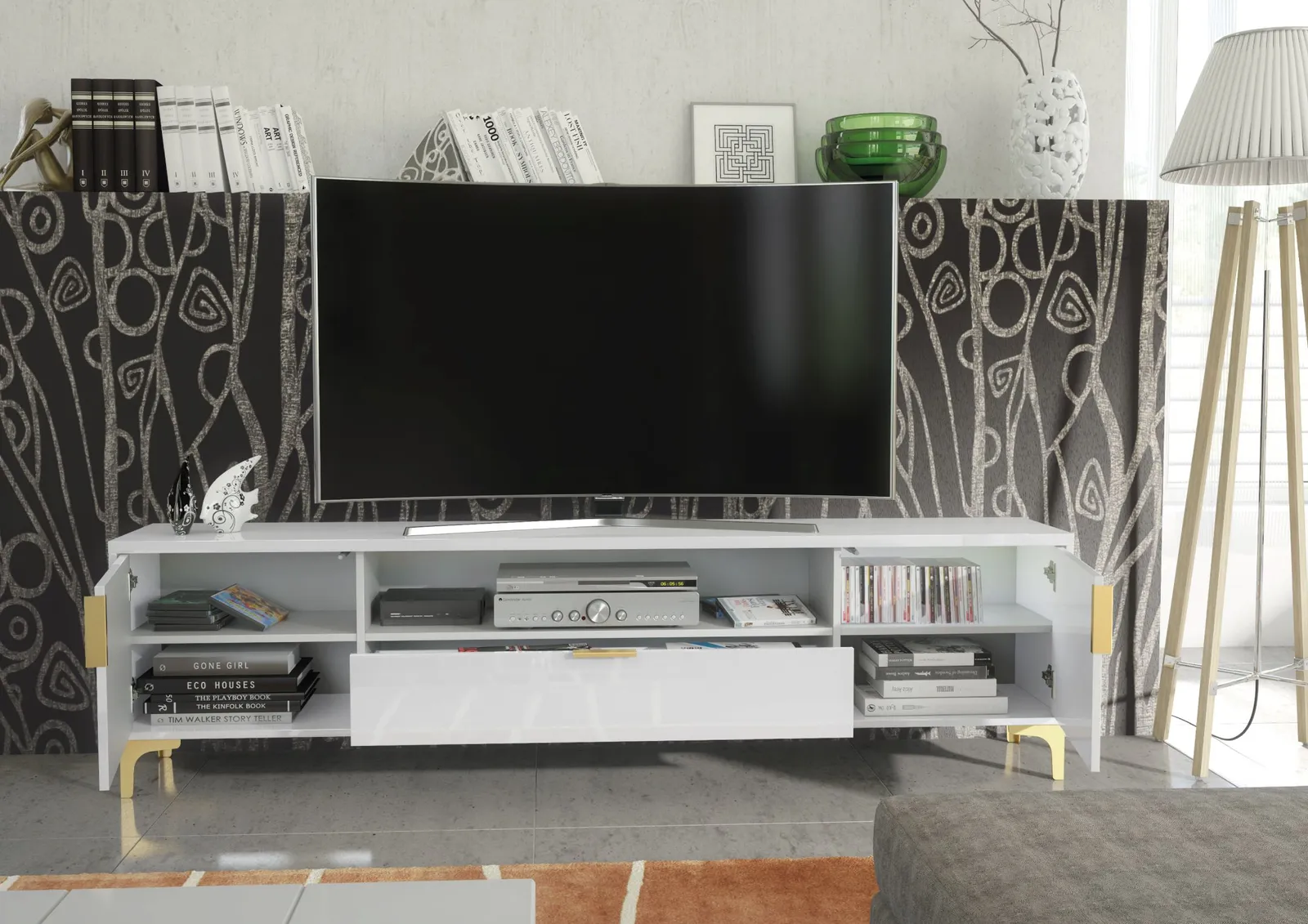 Creative Furniture Goldline Gloss TV Unit 200cm - Sleek Full-Gloss Design in White or Black 5