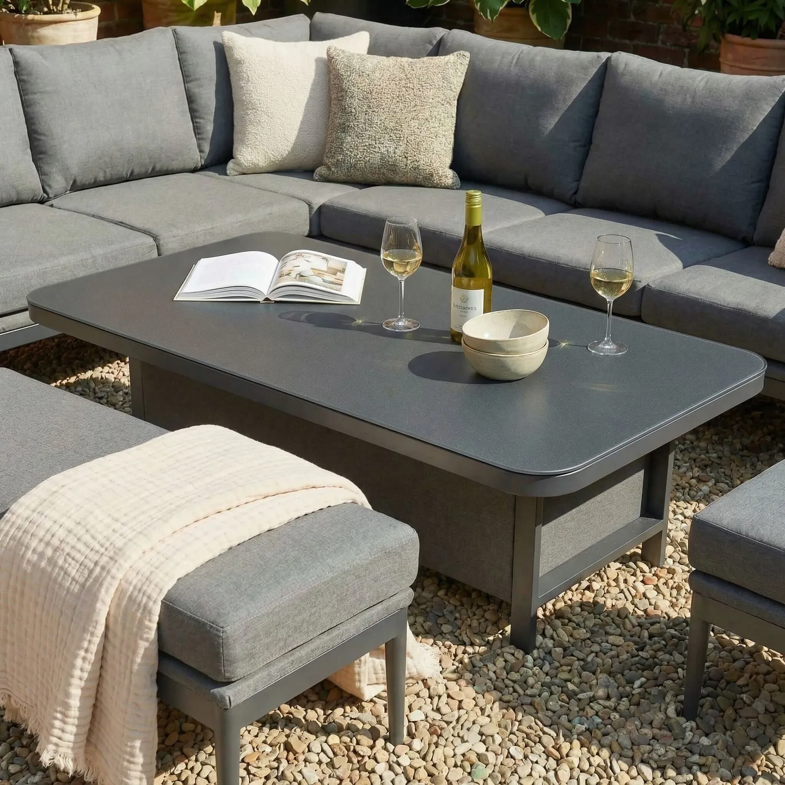 Canzo Corner Sofa Set, With Rising Table, Aluminium, Grey | Barker & Stonehouse 3