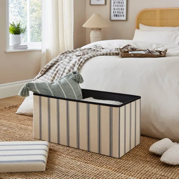 Faux Linen Folkstone Stripe Rectangle Ottoman 2