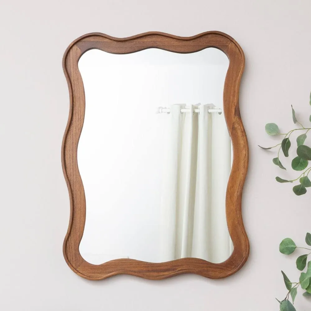 Melody Maison Large Natural Wood Wavy Edge Wall Mounted Mirror - 60cm X 80cm in Brown 2