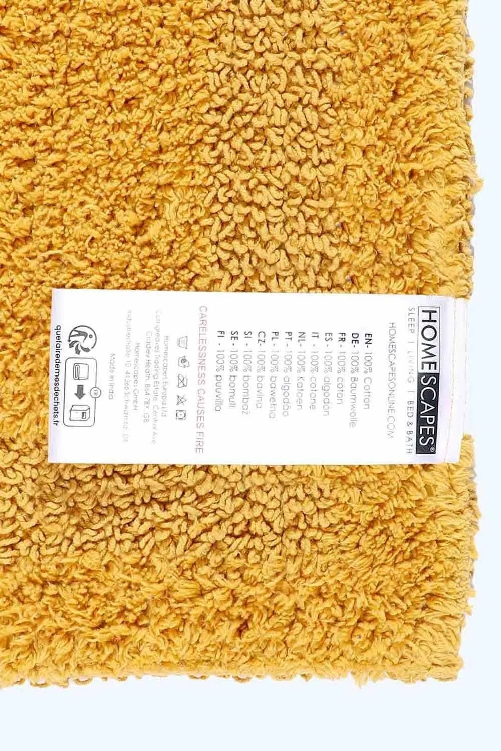 Homescapes Luxury Square Bath Mat 1600GSM 100% Cotton Reversible Shower Mat, 50cm in Mustard 3