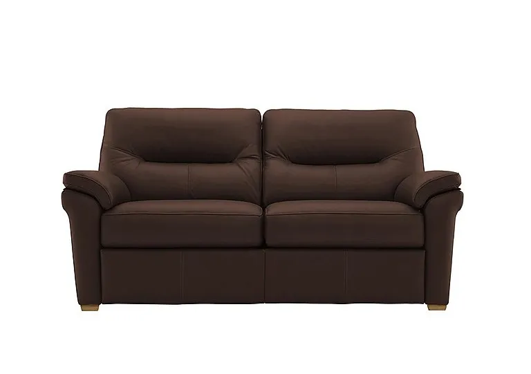 Seattle 2.5 Seater Leather Sofa with Wooden Feet - Capri Oak