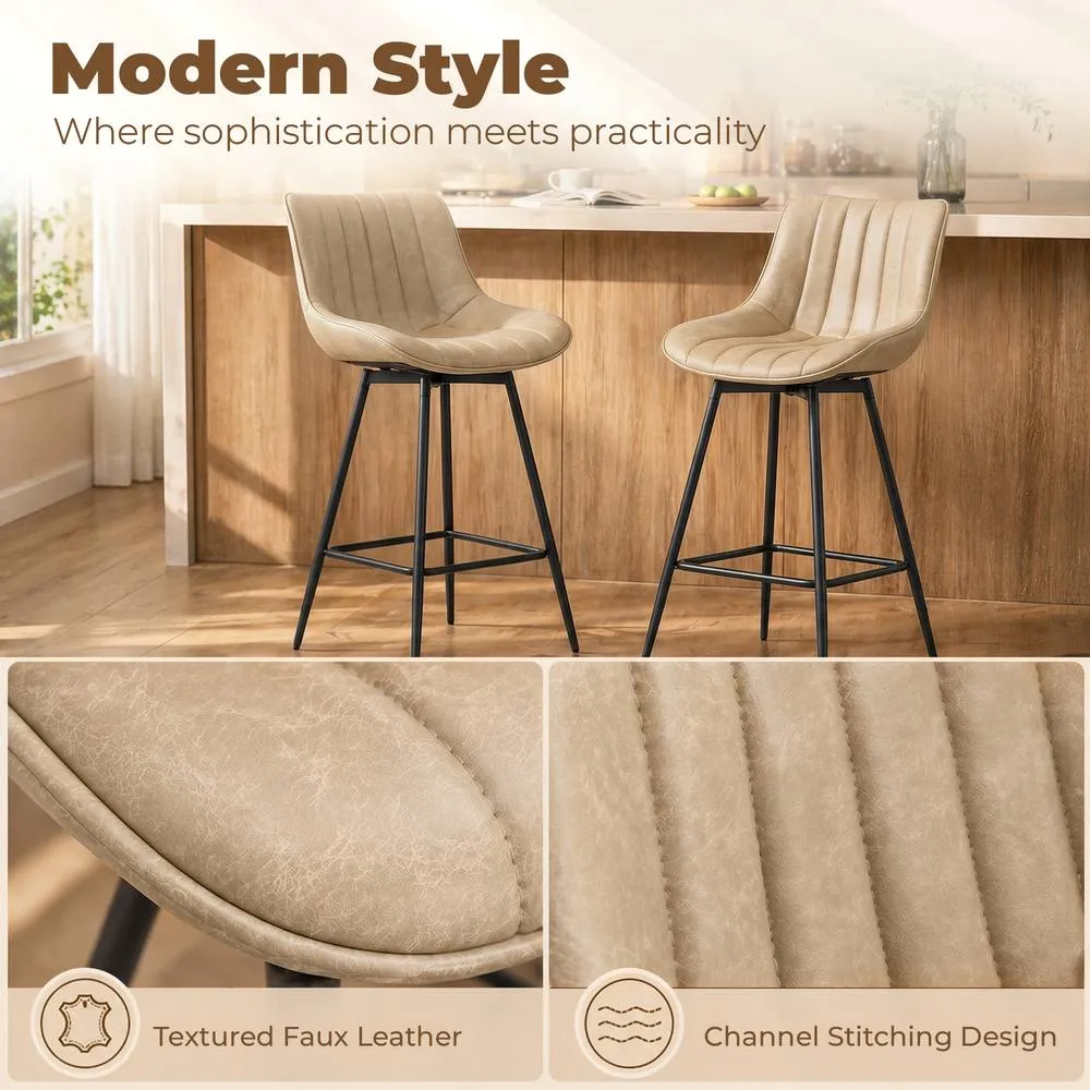 HOMCOM Swivel Bar Stools Set of 2, PU Leather Upholstery, Light Brown 4