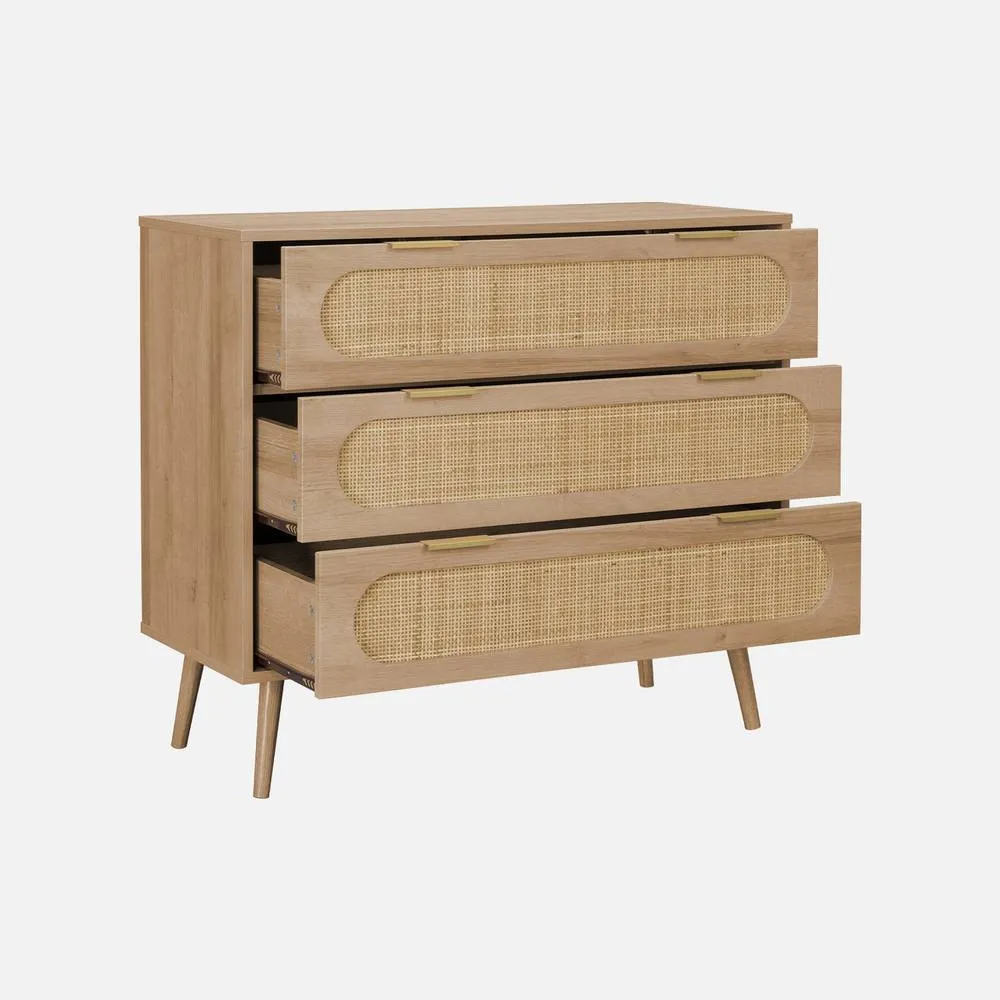 sweeek 3-drawer Chest With Wood & Rounded Cane Rattan in Light Brown 4