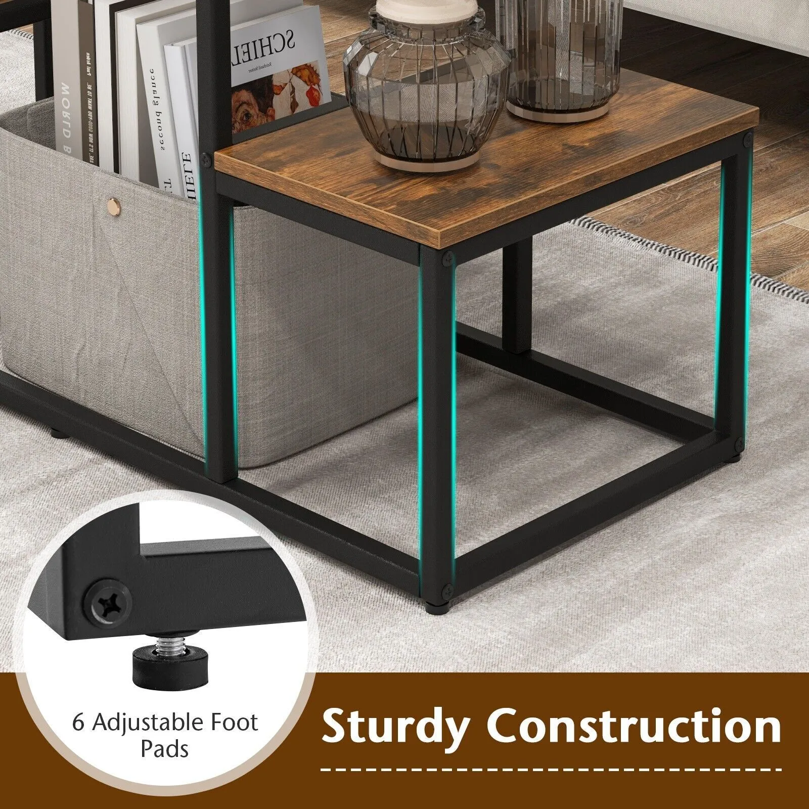 Costway Rustic TV Console Table for 50 Inches TVs Industrial Sofa Table Rack in Brown 5