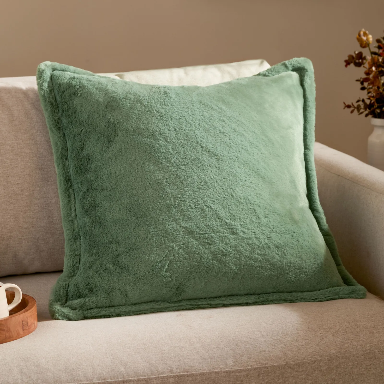 Furn Kallu Reversible Faux Fur Cushion in Pale Green