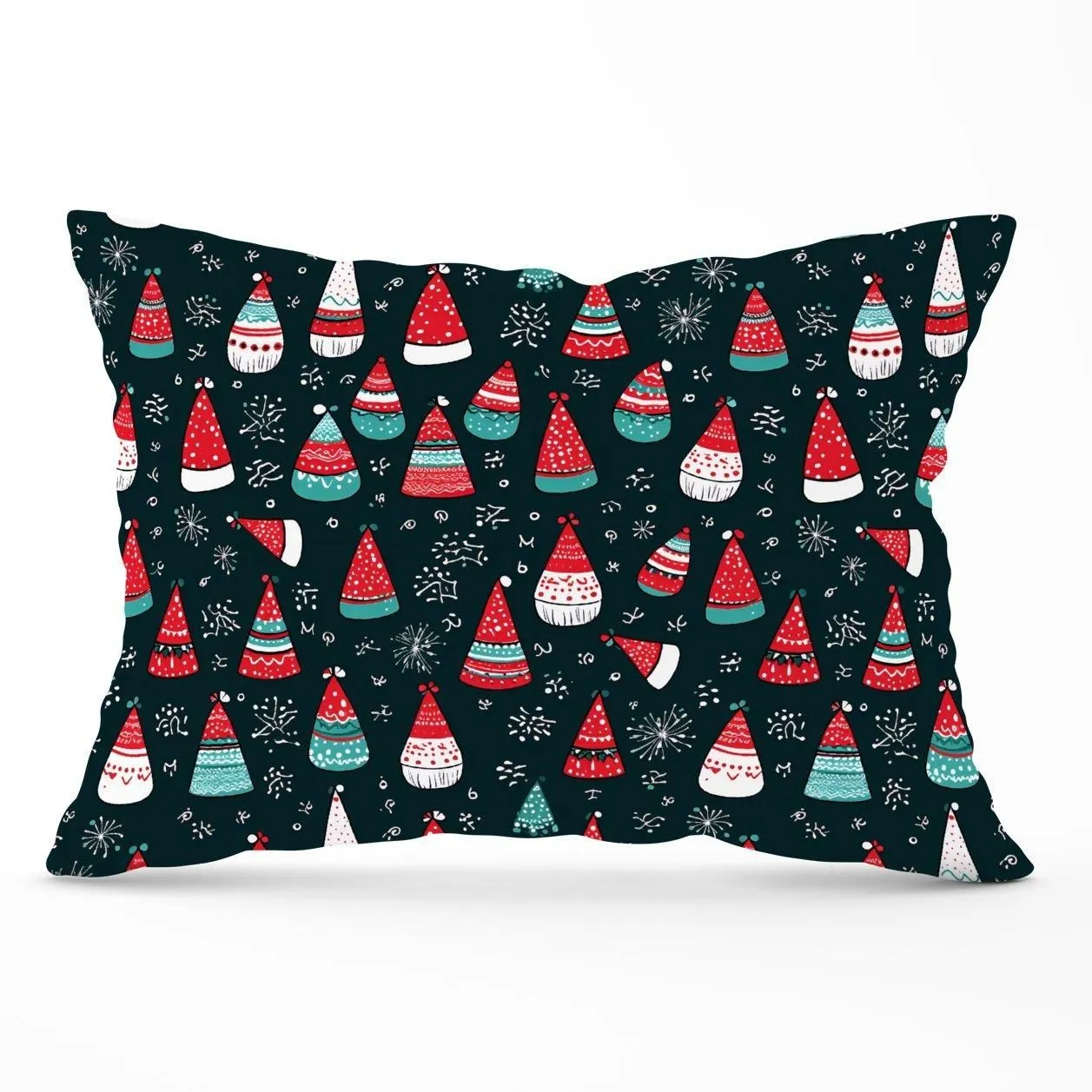 Warren Reed - Designer Hand Drawn Cheerful Santa Hats Cushions in Red