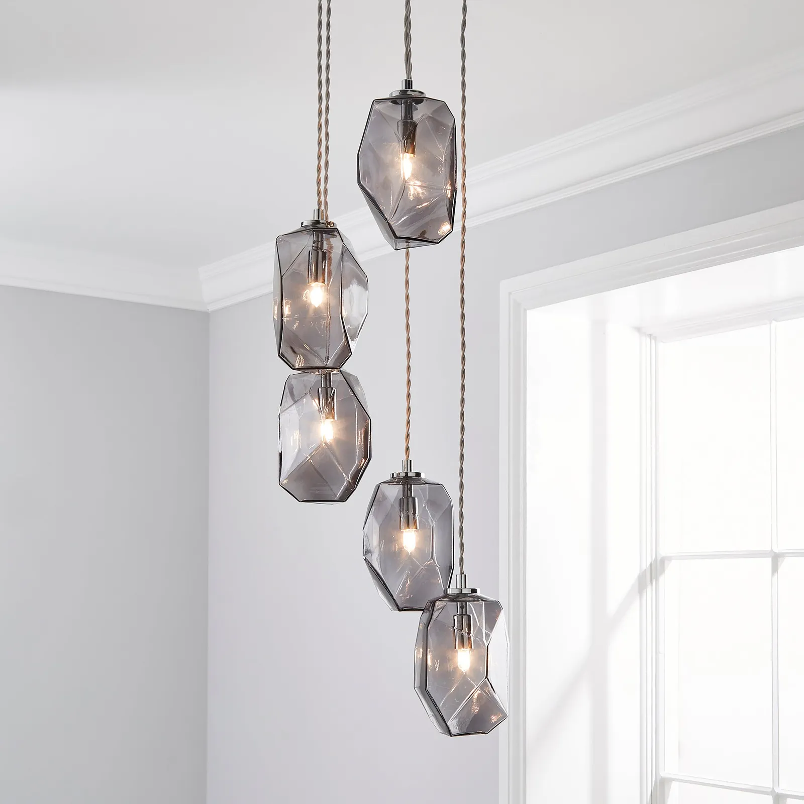 Ebba Faceted Glass Cluster Ceiling Fitting Grey