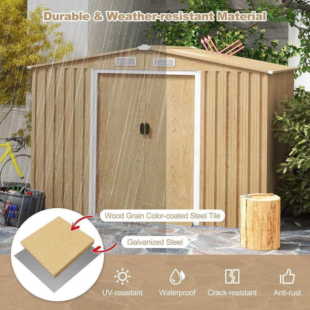 Costway 2.6 x 2M Outdoor Storage Shed Galvanized Steel Garden Tool House w/Lockable Door in Natural 5