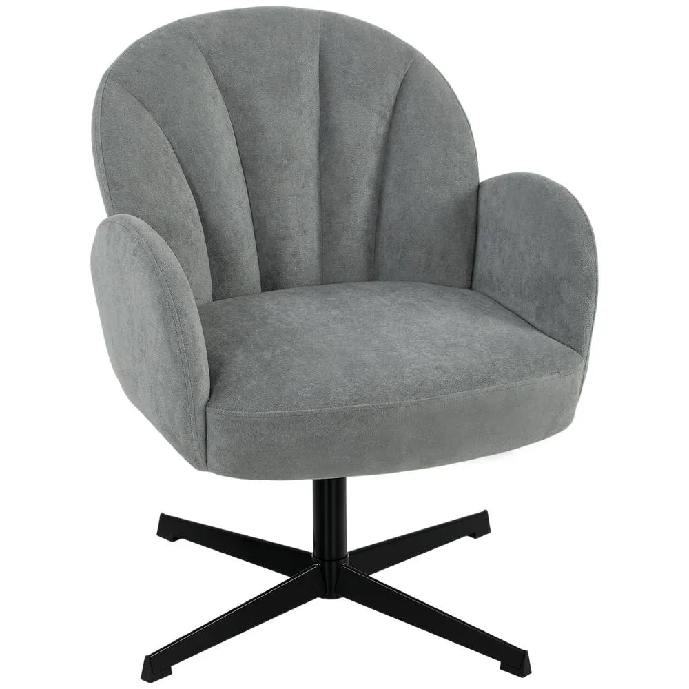 HOMCOM Modern Accent Chair, Shell Swivel Armchair, Velvet-Feel Fabric in Grey 2