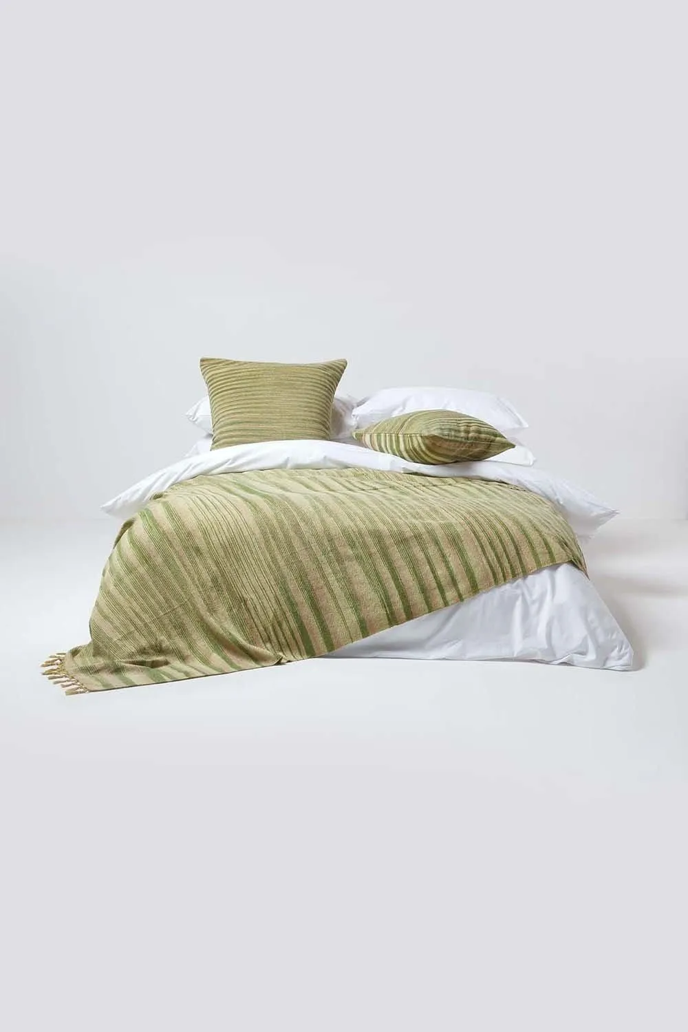Homescapes Cotton Chenille Tie Dye Cushion Cover in Green 4
