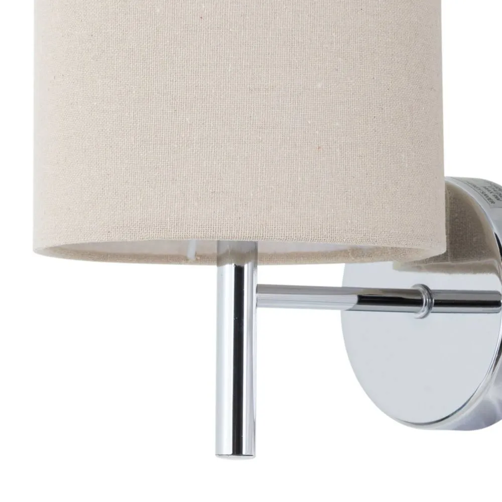 First Choice Lighting Set of 2 Brea - Chrome Wall Lights with Natural Linen Shade in Silver 3