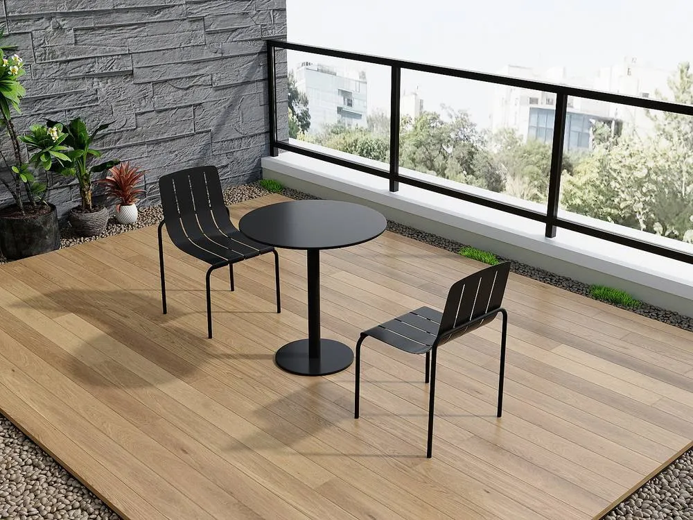 Vente-unique Metal Garden Dining Set: A D.60 Cm Table & 2 Stackable Chairs in Black
