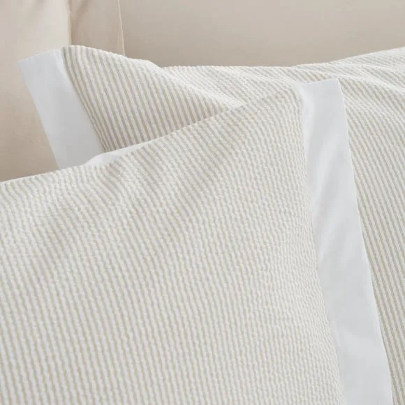 Bianca Seersucker Woven Stripe 100% Cotton Duvet Cover & Pillowcase Set 4