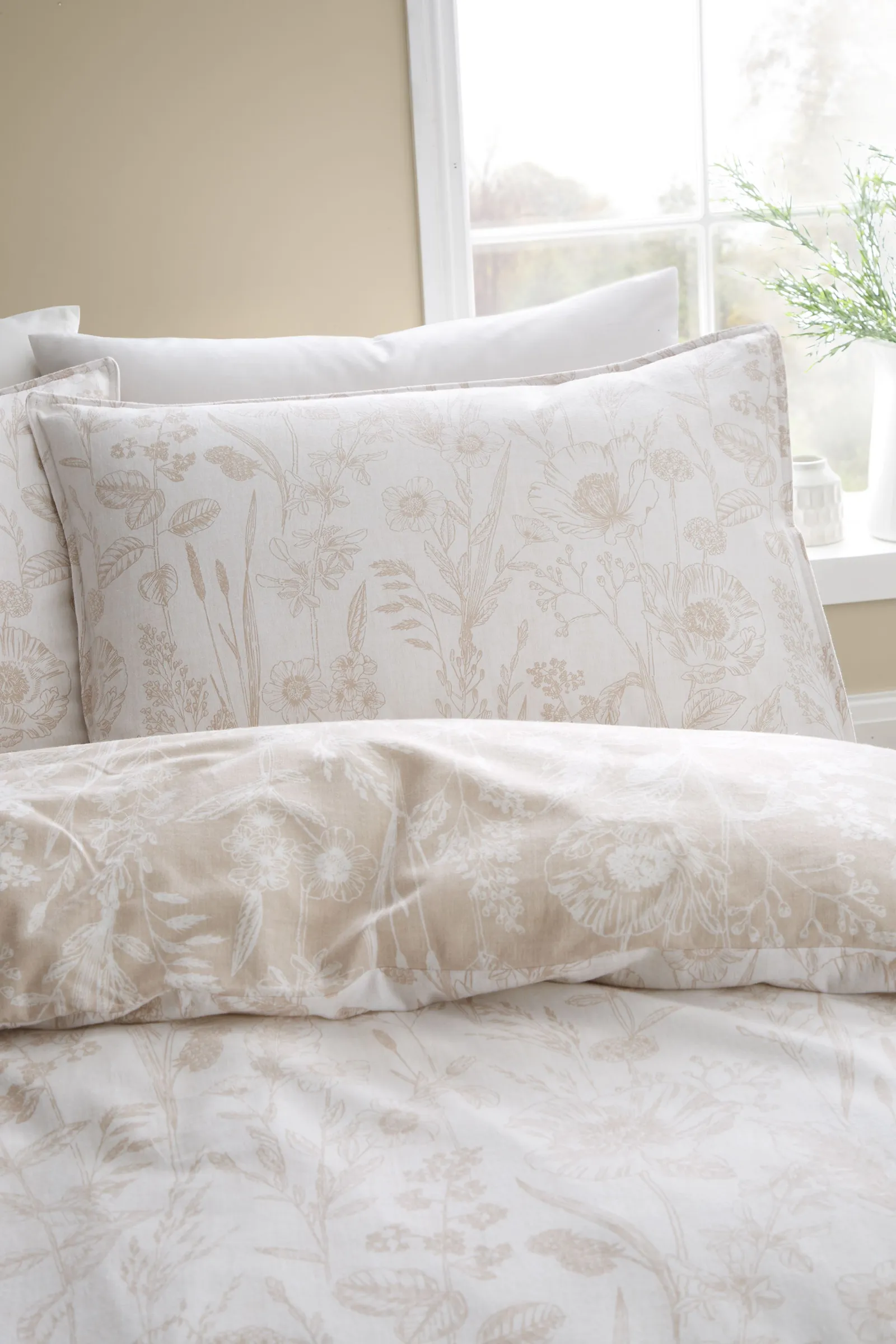 Bianca 'Brushed Cotton Floral Toile' Reversible Duvet Cover Set in Natural 3