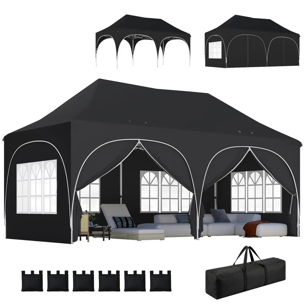 OUTSUNNY 3 x 6m Pop Up Gazebo with Sides, Peak Top Garden Party Tent Marquee in Black 2