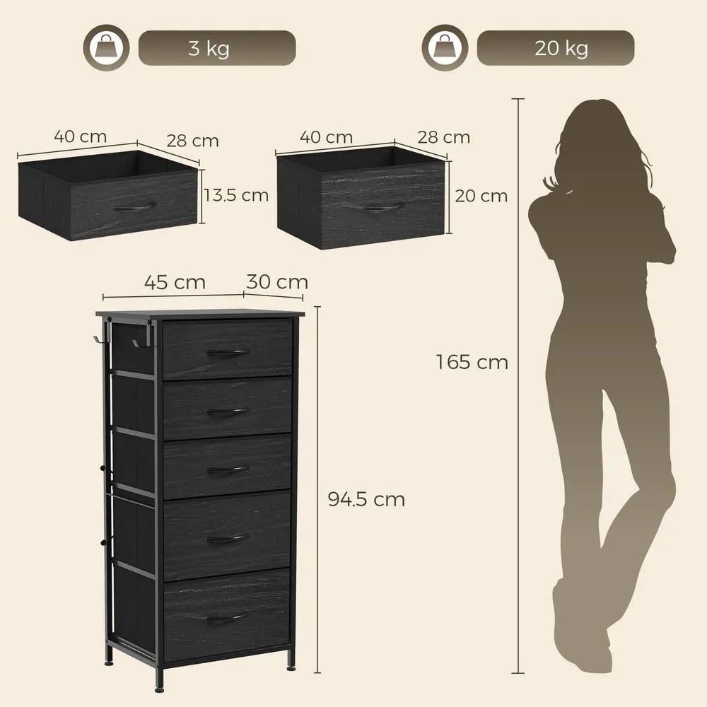 HOMCOM Fabric Chest of Drawers, 5 Drawer Dresser for Bedroom, Black 3