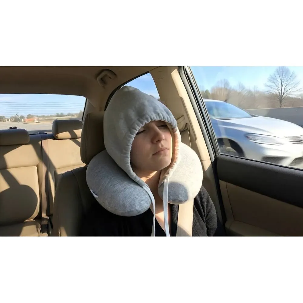 EONLION Travel Pillow With Hoodie Neck Cushion in Grey