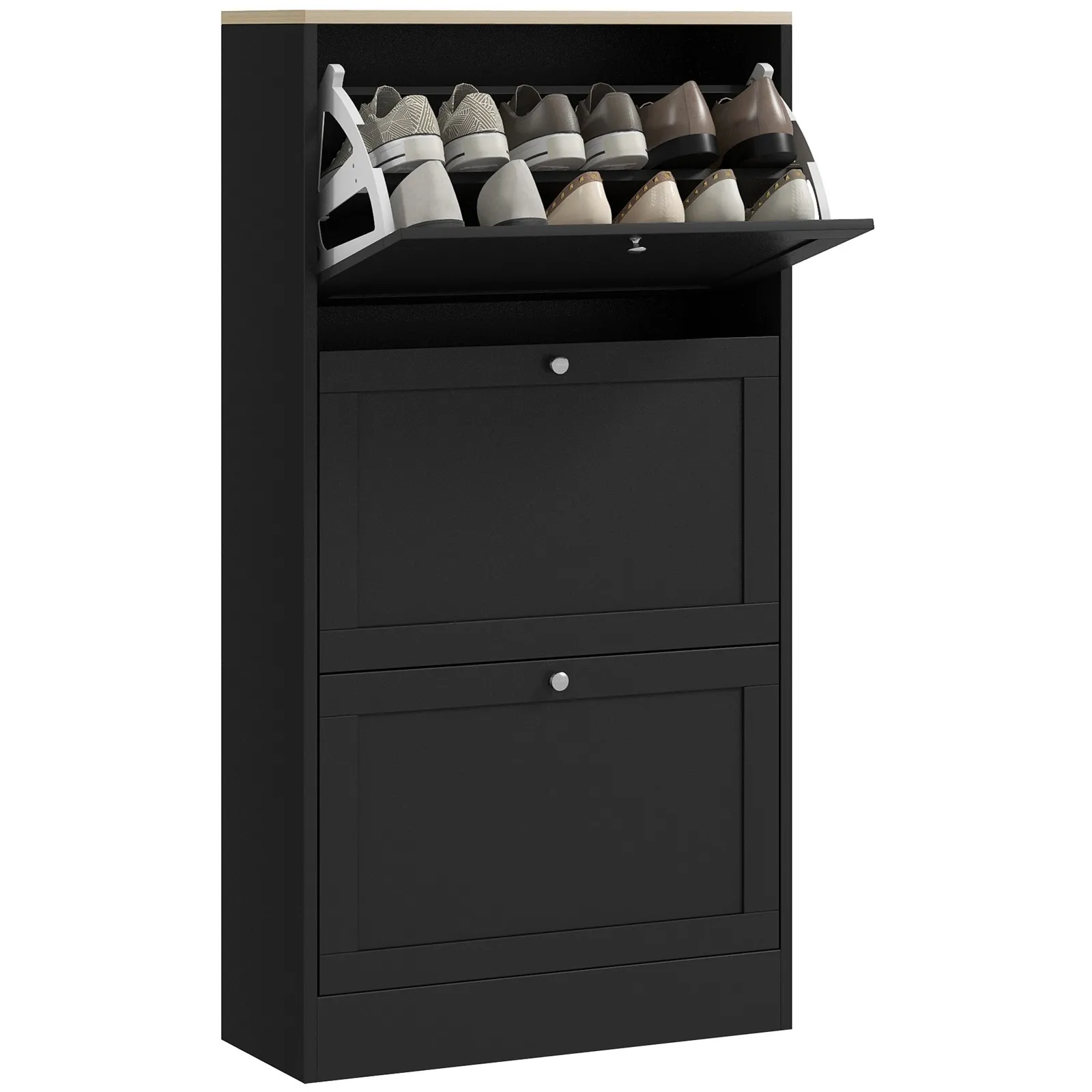HOMCOM Narrow Shoe Cabinet w/ 3 Flip Drawers for 12-18 Pairs of Shoes Black 2
