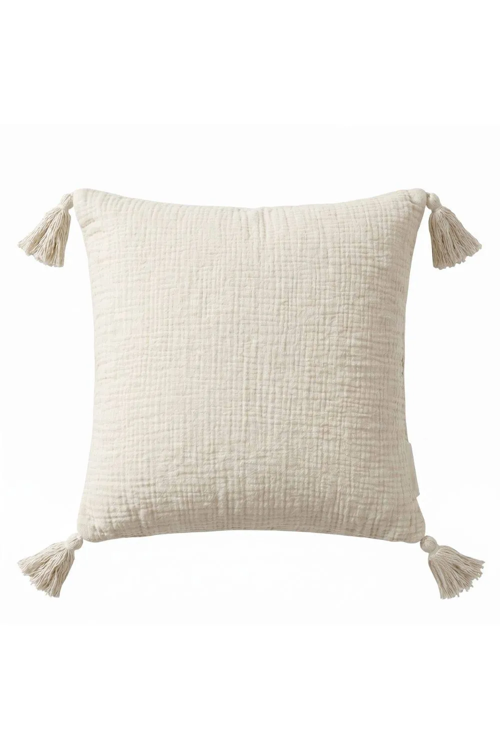 Homescapes Pure Handmade Cotton Muslin Cushion with Cover - 45 x 45 cm in Off-White 1
