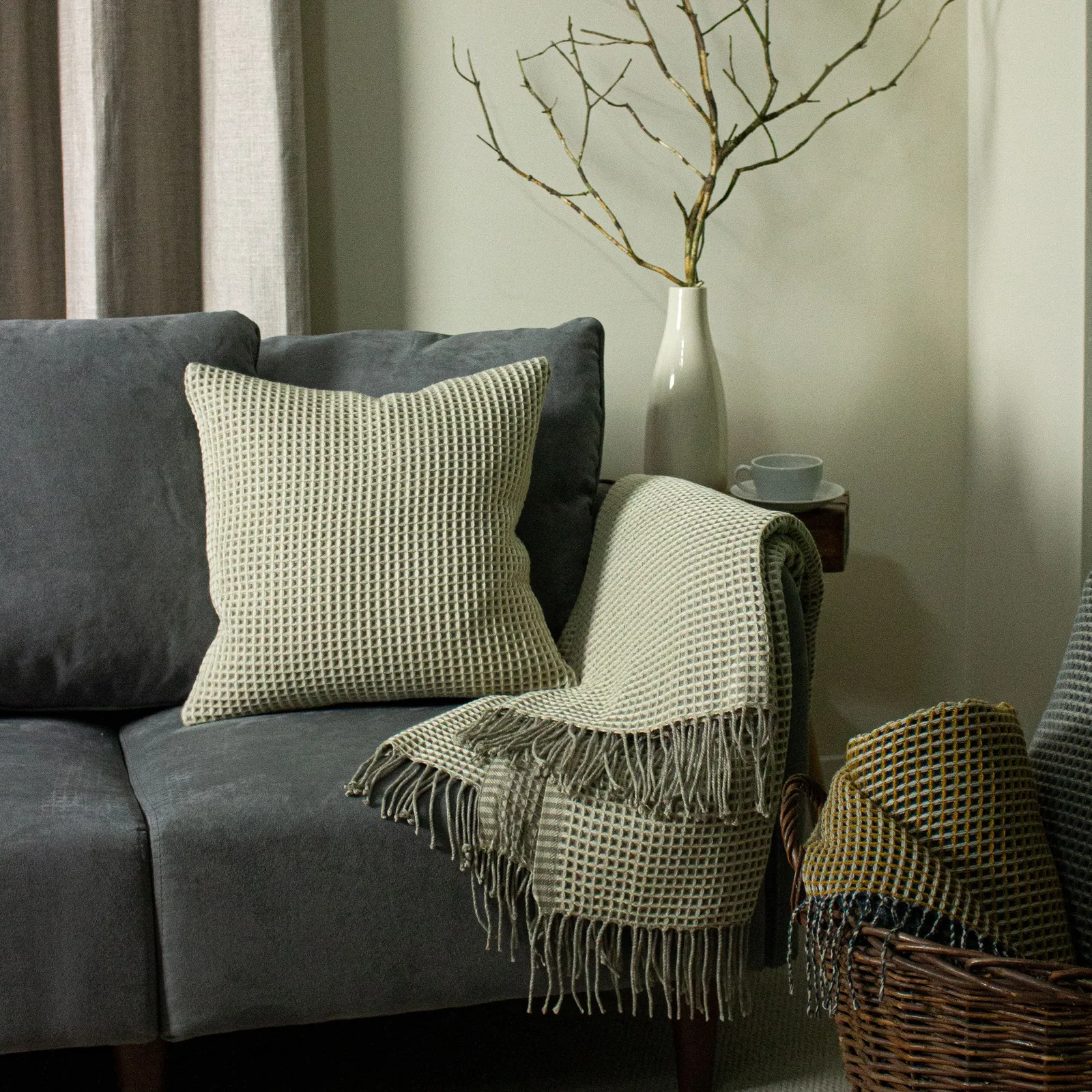 Furn Rowan Waffle Knitted Cushion in Natural