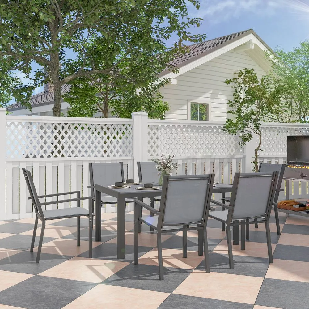OUTSUNNY Garden Dining Set for 6, Outdoor Dining Table & Chairs in Light Grey