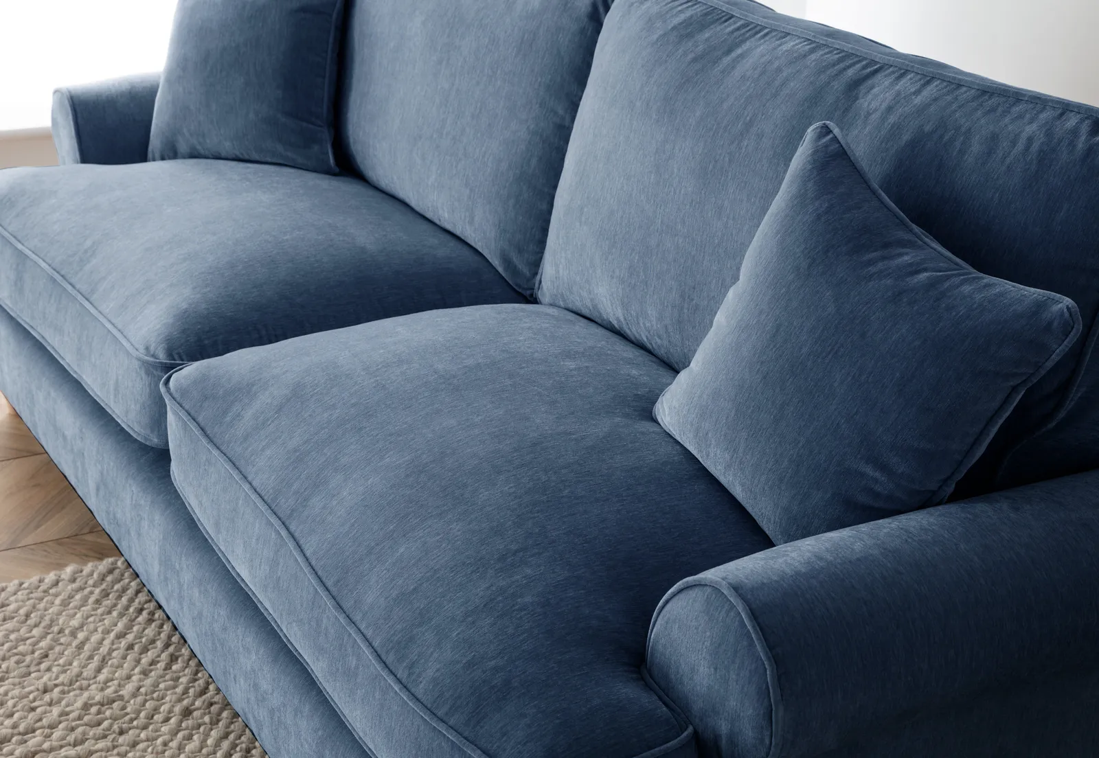 The Great Sofa Company Ezra 3 Seater Textured Velvet Sofa - Scroll Arm in Navy 5