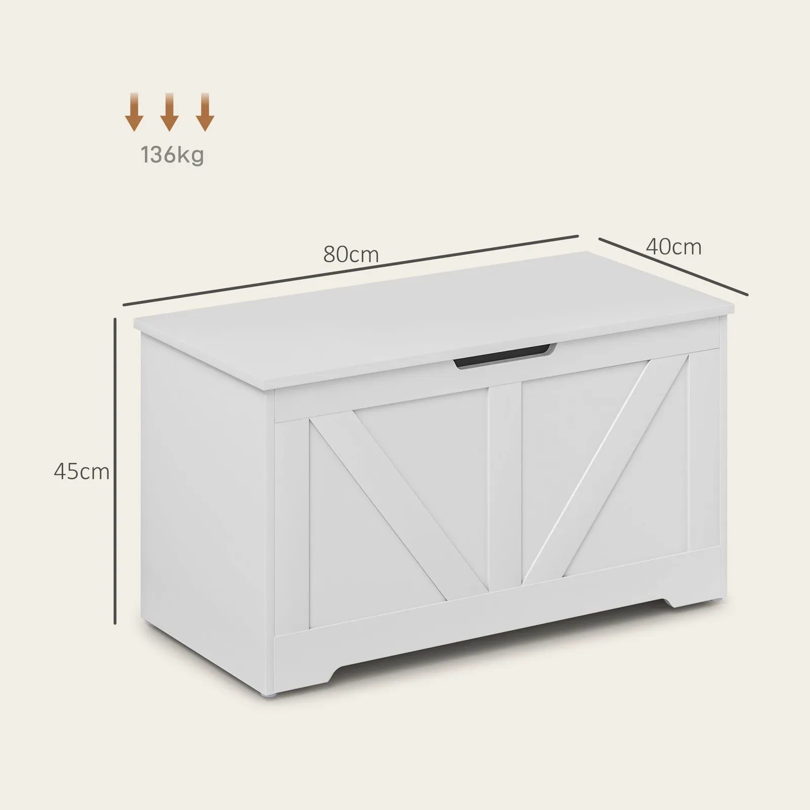 HOMCOM Storage Trunk for Living Room, with Safety Hinges, 80cm in White 3