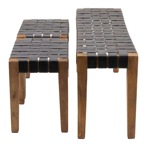 Pacific 2 Seater Claudio Leather Bench and Stools Set, Mango Wood 2