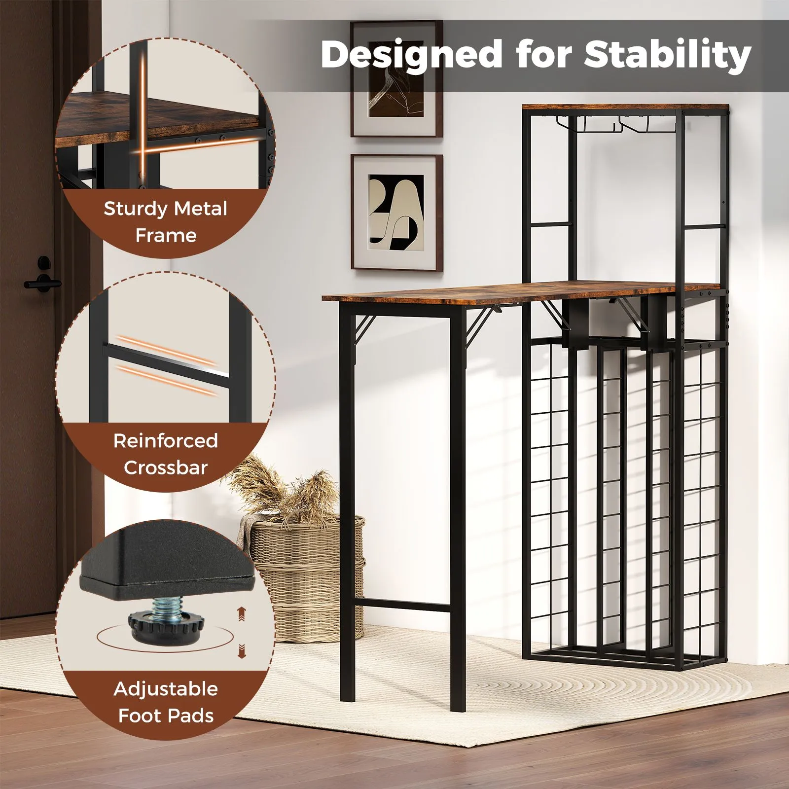 Costway Bar Table Tall Kitchen Island Table with Foldable Tabletop in Brown 6