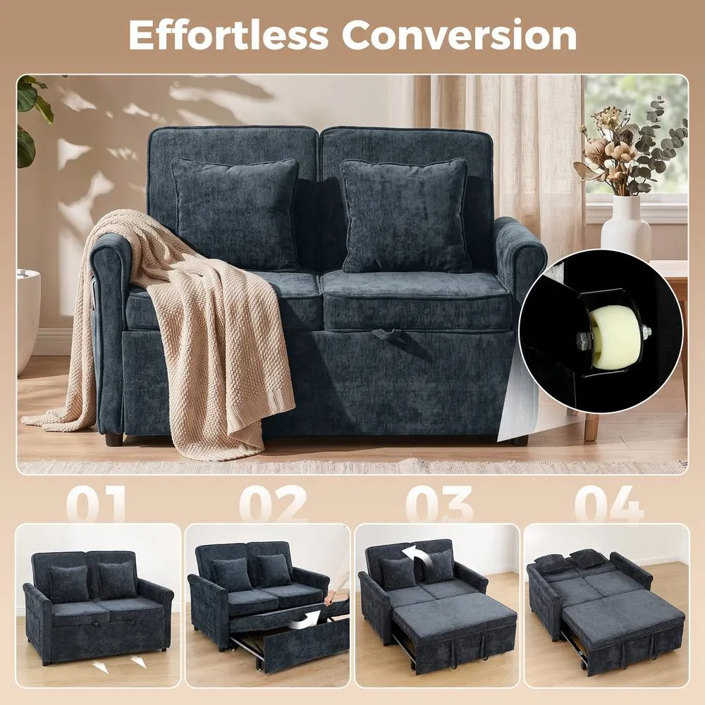 HOMCOM 2 Seater Sofa Bed, 3-in-1 Convertible Pull Out Sofa Bed, Dark Blue 4