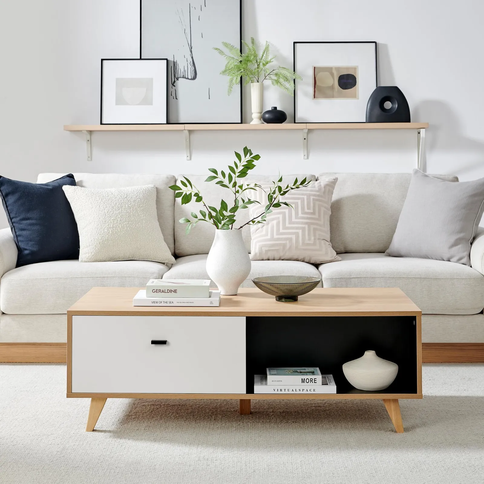 FurnitureboxUK Bisset Off-White & Wood Effect Storage Coffee Table 2