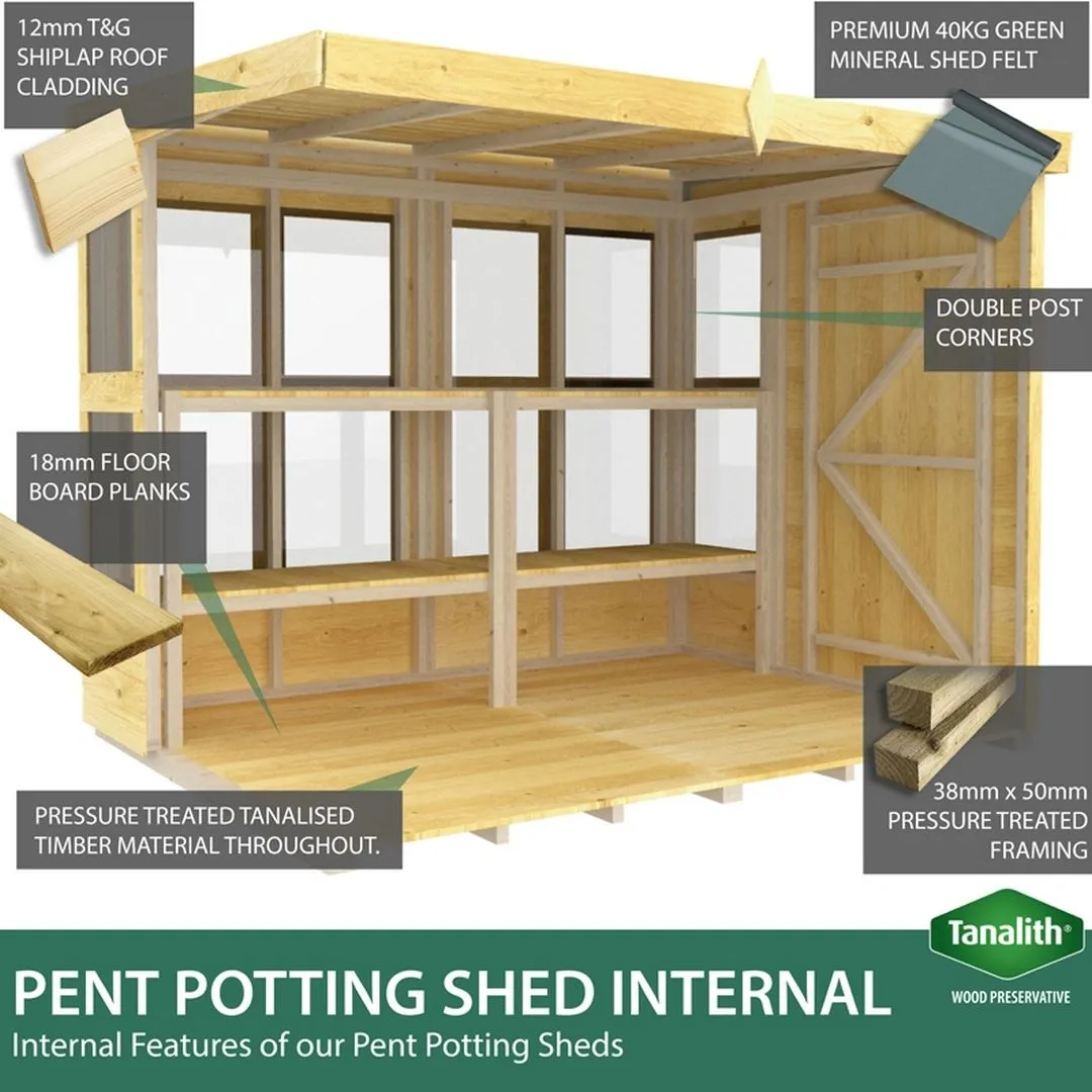 Buttercup Farm 14 x 6 Feet Pent Potting Shed - Wood - L178 x W417 x H201 cm in Brown 6