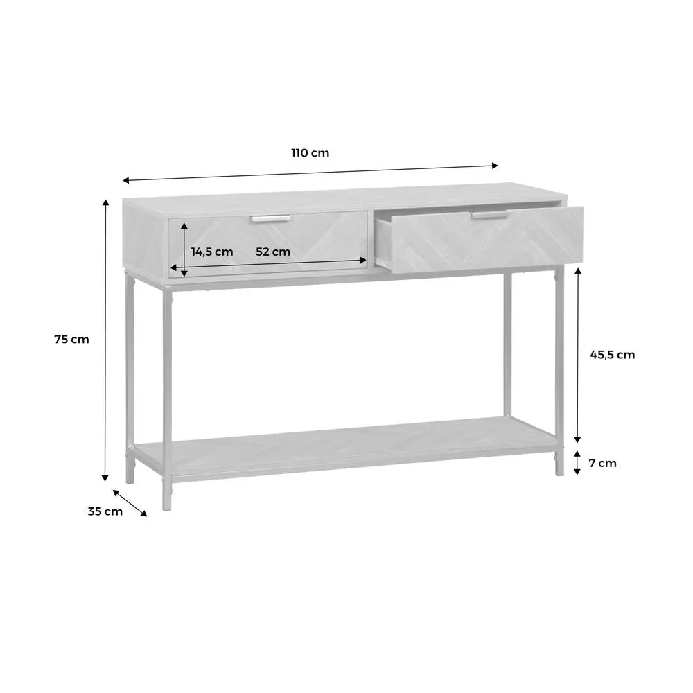 sweeek 110cm Herringbone Console Table With 2 Drawers in Light Brown 5
