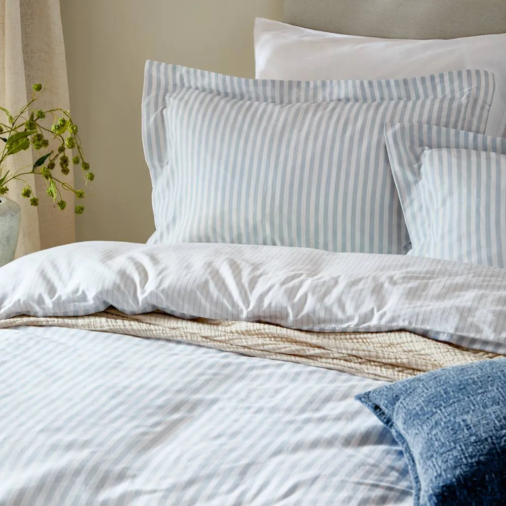 Yard Hebden Striped 100% Cotton Duvet Cover Set in Pale Blue 2