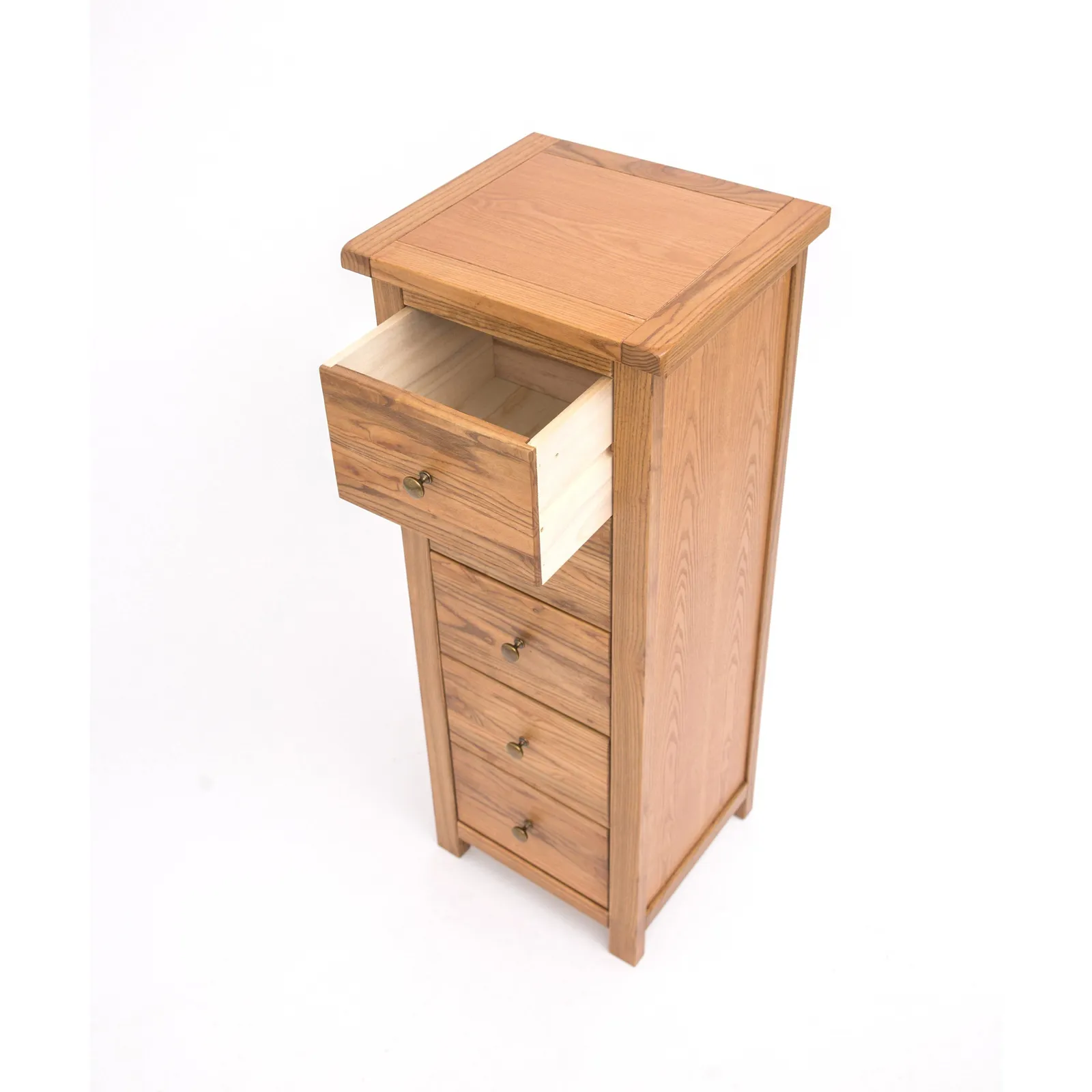 Cabinet Bits Trivento 5 Drawer Narrow Chest of Drawers Brass Knob in Natural 4