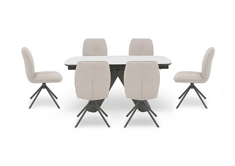 Perla Small Matt Extending Dining Table and 6 Faux Leather Swivel Chairs