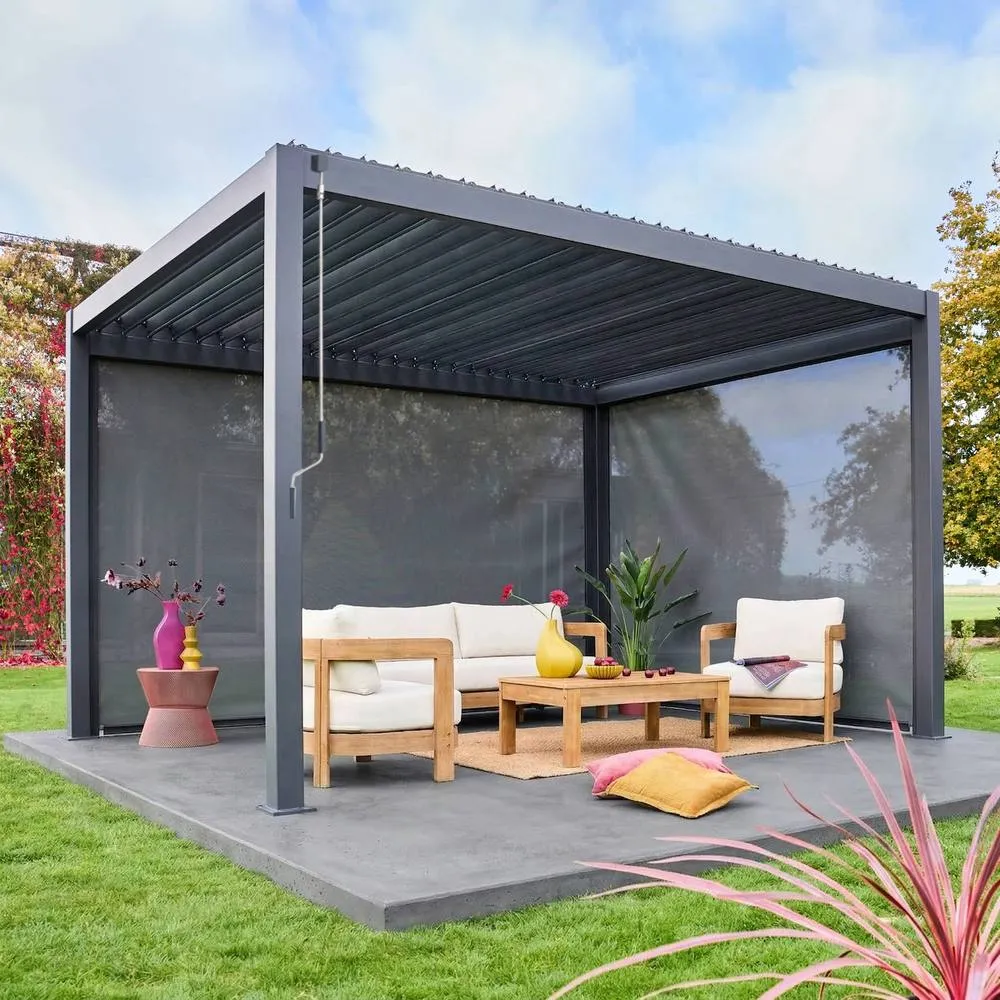 sweeek Louvered pergola aluminium 4 x 3m with a 3m blind & a 4m blind in Dark Grey 4
