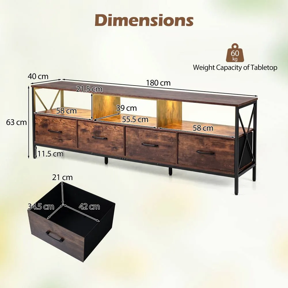 Costway Modern LED Entertainment Center Extra Long TV Stand for 80" TVs in Brown 3