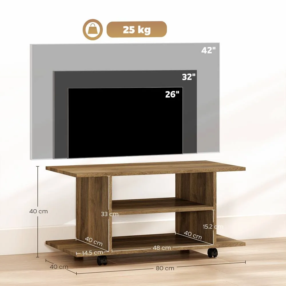 HOMCOM Modern TV Cabinet Stand Storage Shelves Table Mobile Walnut 3