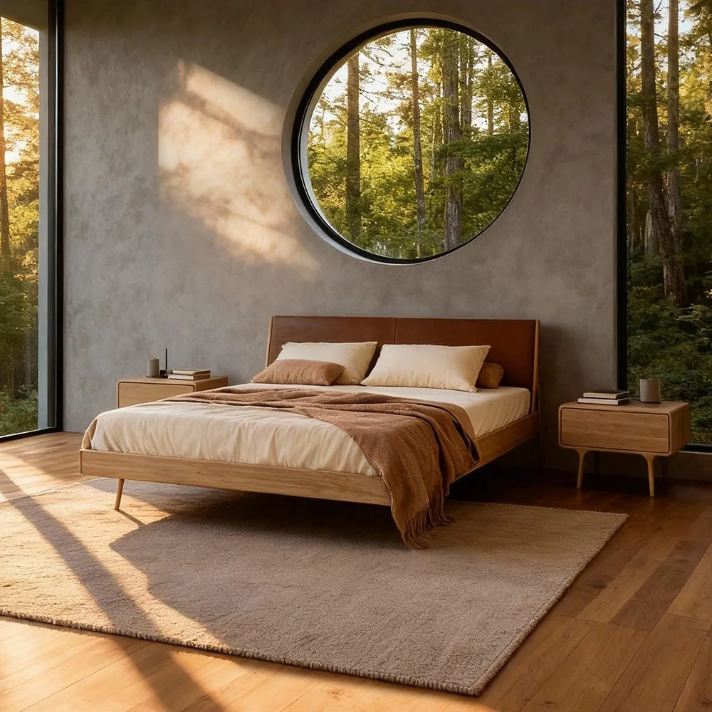 Gazzda Fawn Bed White Oiled Oak Dakar Leather Whiskey Super King 4